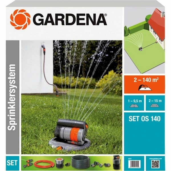 GARDENA Kit Complet Avec Arroseur Pivotant Encastré OS 140, Systèmes De Gicleurs 1